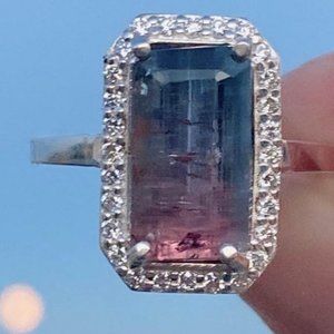 Tourmaline by Moonlight, Size 7, Diamond Halo Engagment Ring